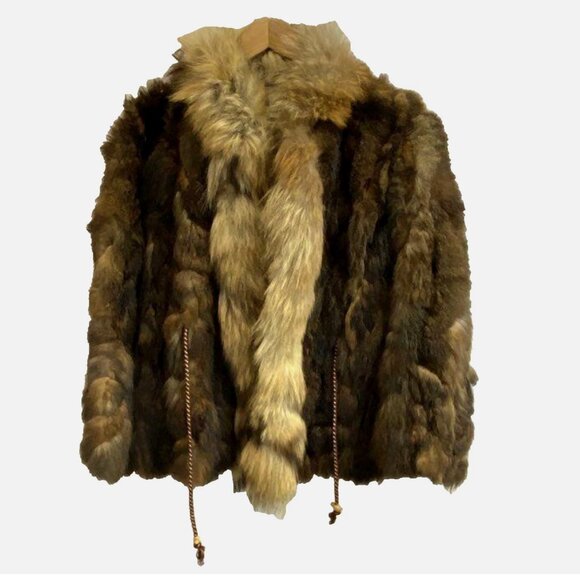 Vintage Real Fox / Coyote Fur Coat Jacket Brown Medium Women Mobwife Glam Disco - Picture 11 of 14
